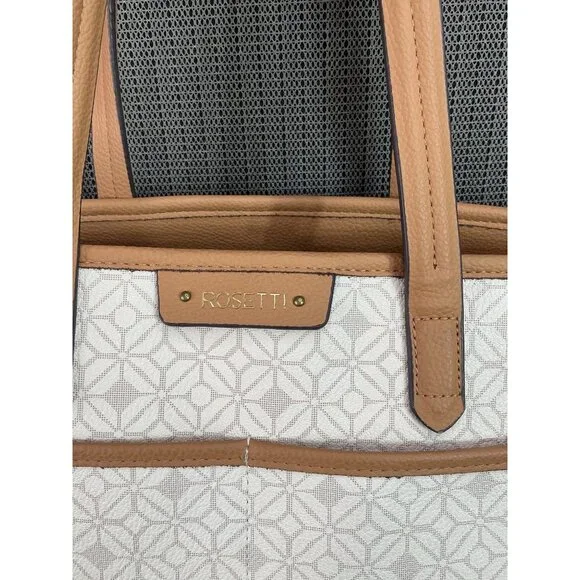 Rosetti Beige & Tan Tote Bag With Geometric Pattern & Matching Pouch - Picture 6 of 13